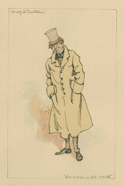 グラフとタックルトン-囲炉裏のクリケット、1920年代（紙にトイレとペンとインク） 作： Joseph Clayton Clarke