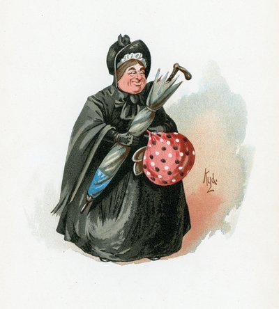 ガン夫人、「Charleser Sketches from Charles Dickens」、1890年頃のイラスト 作： Joseph Clayton Clarke