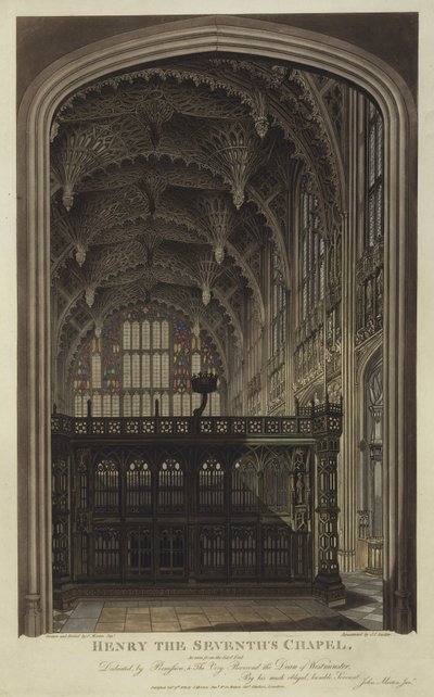 ヘンリー7世礼拝堂、ウェストミンスター寺院、ロンドン（アクアチント） 作： Joseph Constantine Stadler