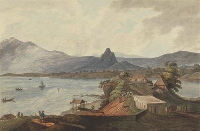 1799 年、スマトラ島ベンクーラーのパドレズ ロックとシュガー ローフ マウンテン 作： Joseph Constantine Stadler
