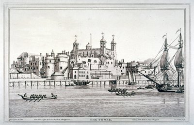 テムズ川に浮かぶ船とロンドン塔の南側の風景（1795年 作： Joseph Constantine Stadler