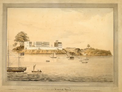 1805年頃、アフリカ、シエラレオネ、バンス島の眺め（水彩画） 作： Joseph Corry