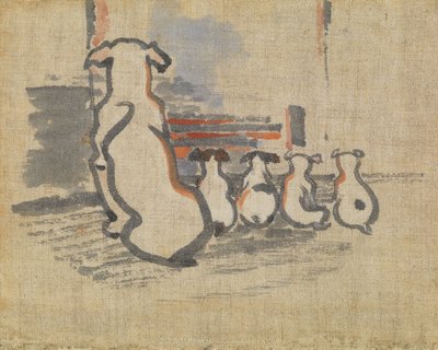 フォックスハウンドと子犬（リネンにグーシュ） 作： Joseph Crawhall