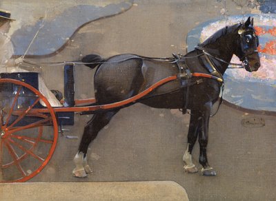 馬と荷車と貴婦人 （水彩・グワッシュ、リネン） 作： Joseph Crawhall