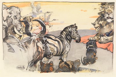 ノーブルライオン王とその宮廷（紙に水彩画） 作： Joseph Crawhall