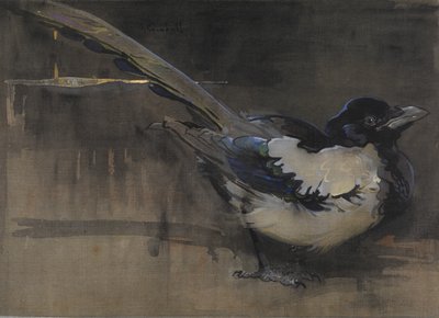 カササギ（リネンにグワッシュ） 作： Joseph Crawhall