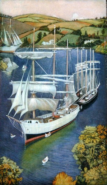フォーウィー河口のブリッグ、1929年頃（油彩・パネル） 作： Joseph Edward Southall