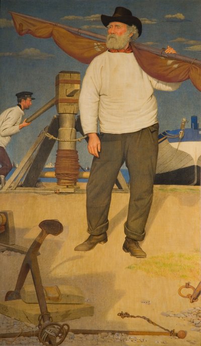 帆を運ぶ漁師 1907年 作： Joseph Edward Southall