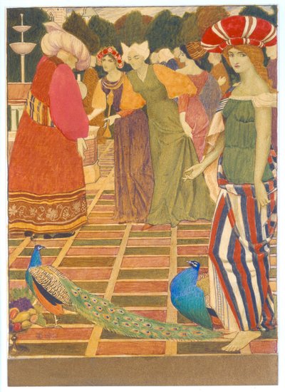 古いランプ1900（インク、トイレ、ゴールドペイント） 作： Joseph Edward Southall