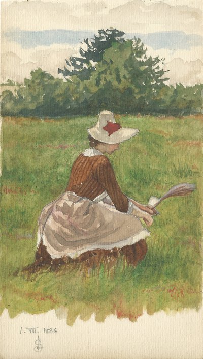 ビーチグラス1.VIII.1886、1886を集めている女性（紙に鉛筆とトイレ） 作： Joseph Edward Southall