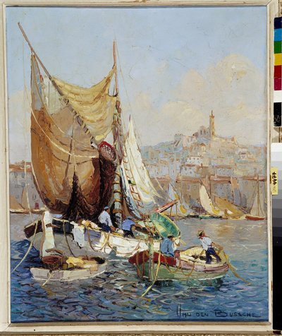 マルセイユの旧港の漁師 Fernand Van Den Bussche (1892-1975) による絵画 20 世紀 必須の記載: マルセイユのプロヴァンスに関するコレクション財団 作： Joseph Emanuel Van Den Bussche