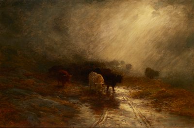 霧の中の牛 (キャンバスに油彩) 作： Joseph Farquharson