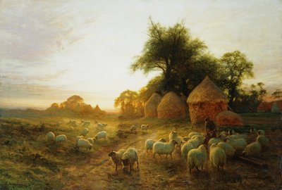 西に沈むヨンイエローサンセット（帆布に油彩） 作： Joseph Farquharson