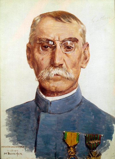 第一次世界大戦（1914-1918）：「マレシャル・ジョセフ・シモン・ガリエニ（1849-1916）の肖像」。ジョセフ・フェリックス・ブショー（1853-1937）の絵画 1915年 日0.33 x 0.24 m 作： Joseph Felix Bouchor