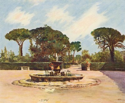ローマ：ヴィラ・メディチ、プールと庭園（カラーリトグラフ） 作： Joseph Felix Bouchor