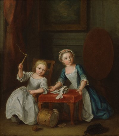 Nollekens家族の2人の子供、おそらくJacobusとMaria Sophia、トップで遊んでカードをする、1745 作： Joseph Francis Nollekens