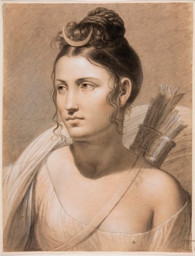 ""Diane"" (ダイアナ) パステル ジョセフ フランソワ デュック作 (1762-1829) 18 世紀 グルーニング美術館、ブルージュ 作： Joseph François Ducq