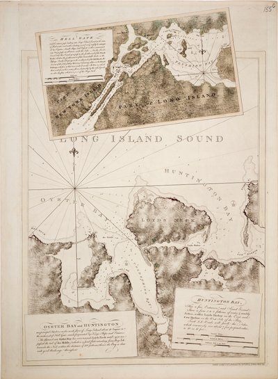オイスター湾とハンティントン湾、ロングアイランド湾の海図 作： Joseph Frederick Wallet DesBarres