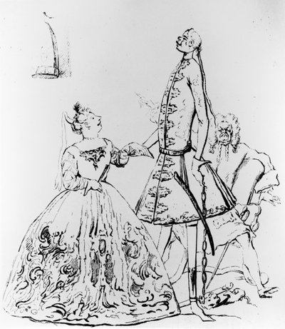ファリネリ、クッソーニ、ハイデガーの風刺画「Thou Tuneful Scarecrow and Thou Warbling Bird」 作： Joseph Goupy