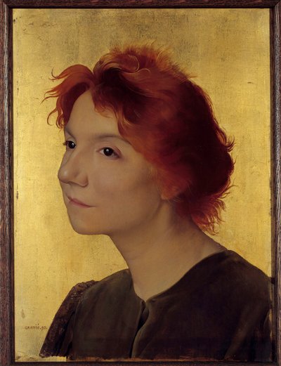 イヴェット・ギルバート（1867-1944）歌手の肖像。金色の背景に赤い髪の女性の肖像。ジョセフ・グラニー（1861-1915）による絵画 1895年 日0,41x0,31 m パリ、オルセー美術館 作： Joseph Granie