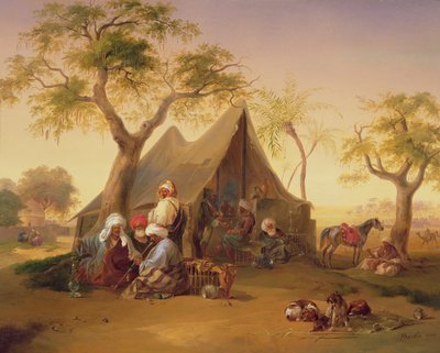 テントの前でコーヒーを飲むシェイク、1842年 作： Joseph Heicke