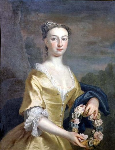 花輪を持つ婦人の肖像 作： Joseph Highmore