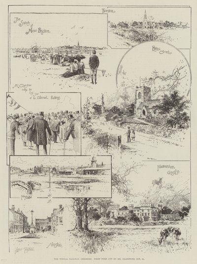 ウィラル鉄道、チェシャー、10月21日、グラッドストン氏によって最初のターフがカット 作： Joseph Holland Tringham