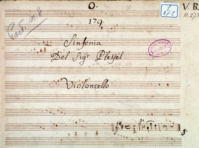 プレイエルの交響曲ニ長調の楽譜の最初のページ 作： Joseph Ignace Pleyel