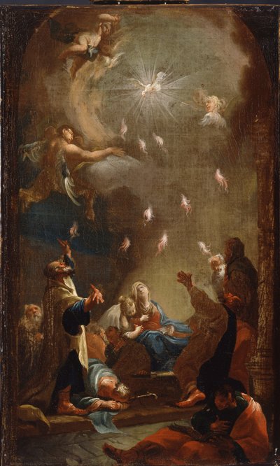 The descent of the Holy Spirit (Pentecost) - Joseph Ignaz Mildorfer (1719-1775) 作、キャンバスに油彩、1750年頃 - (The descent of the Holy Spirit (Pentecost), Oil on canvas by J.I.Mildorfer, c. 1750) - Magyar Nemzeti Galeria (ハンガリー) 作： Joseph Ignaz Mildorfer