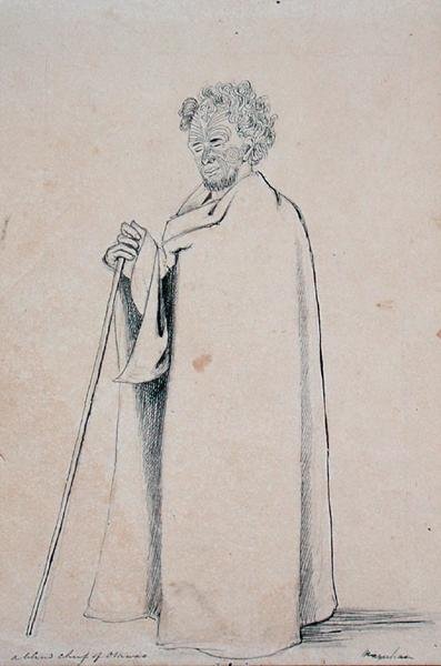 オタワオの盲目の酋長、1844年頃（紙にペンと鉛筆） 作： Joseph Jenner Merrett