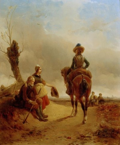 バロック様式の馬術シーンのある風景 作： Joseph Jodocus Moerenhout