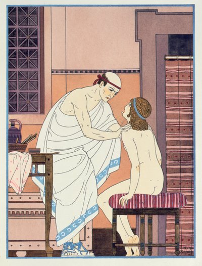 喉の検査、「ヒポクラテス全集」のイラスト、1932年 作： Joseph Kuhn Regnier