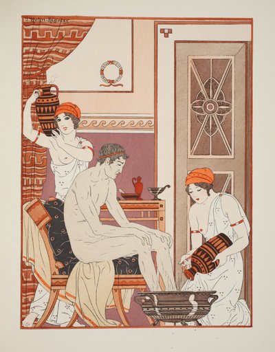 足の入浴、「ヒポクラテスの作品」、1934年のイラスト 作： Joseph Kuhn Regnier