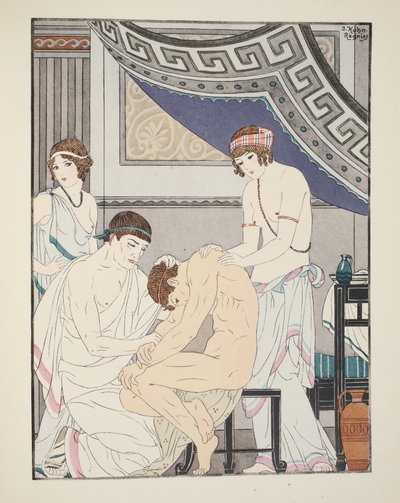 カイロプラクティックの調整、「ヒポクラテスの働き」のイラスト、1934年 作： Joseph Kuhn Regnier