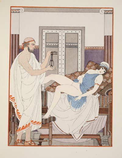 婦人科検査、「ヒポクラテスの作品」からのイラスト、1934 作： Joseph Kuhn Regnier