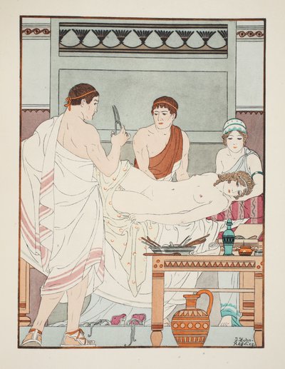 婦人科検査、「ヒポクラテスの作品」、1934年のイラスト 作： Joseph Kuhn Regnier