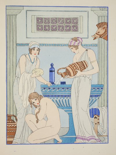 患者に水を注ぐ、「ヒポクラテスの作品」、1934年のイラスト 作： Joseph Kuhn Regnier
