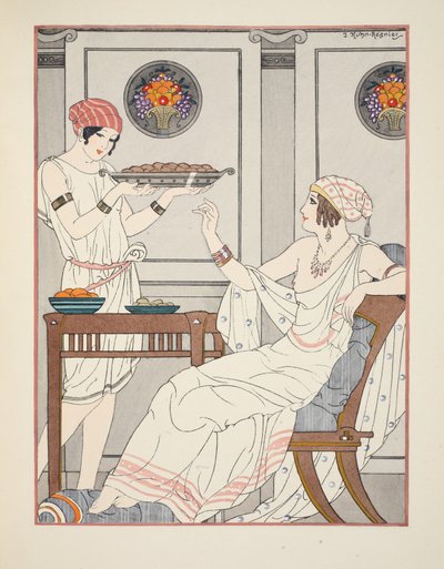 1934年の「ヒポクラテスの作品」からの挿絵、蜂蜜入りのごまケーキとスイーツの適度な消費 作： Joseph Kuhn Regnier