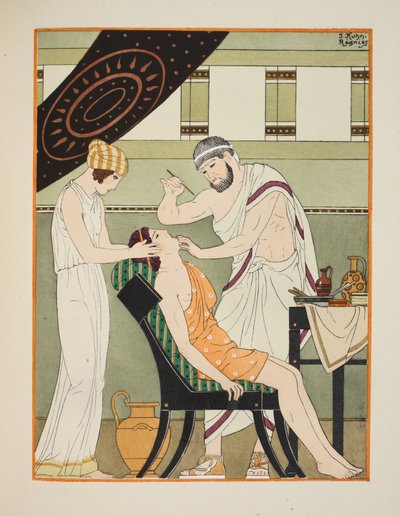 ウブラはメスで切開され、1934年の「ヒポクラテスの作品」のイラスト 作： Joseph Kuhn Regnier