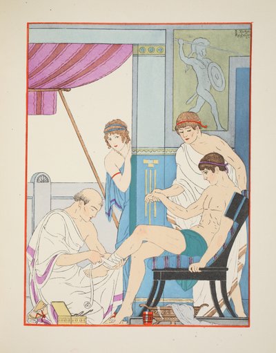 負傷した兵士、「ヒポクラテスの作品」、1934年のイラスト 作： Joseph Kuhn Regnier