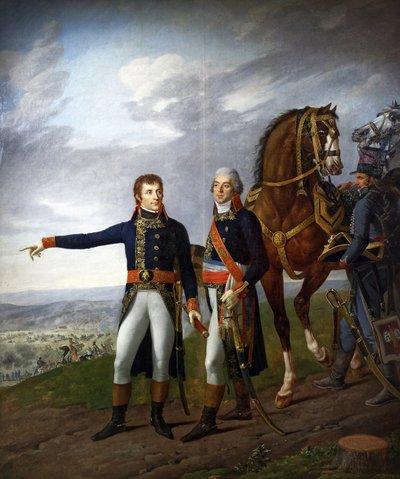 1800年6月14日のマレンゴの戦いでのボナパルト将軍と参謀総長ルイ・アレクサンドル・ベルティエ将軍、1800-01年頃（キャンバスに油彩） 作： Joseph and Lefevre Robert and Vernet Carle Boze