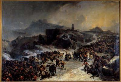ナポレオン1世が1808年12月にスペインのシエラ・グアダラマ（Guadarrama）を横断する様子 ジョセフ・ルイ・イポリット・ベランジュ（1800-1866）の絵画 19世紀 パリ、軍隊博物館 作： Joseph Louis Hippolyte Bellange