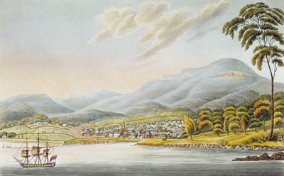 ホバートの町の眺め、1824年 作： Joseph Lycett