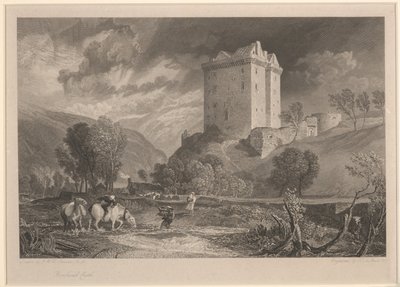 ボースウィック城 (地方の古美術品とスコットランドの美しい風景)、ヘンリー・ル・キュー (1775-1851) によって彫刻 作： Joseph Mallord William (after) Turner