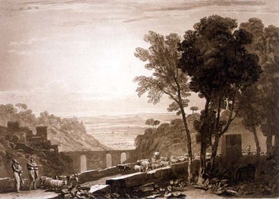 F.43.I 「Liber Studiorum」から「橋と山羊」、フレデリック・クリスチャン・ルイスの刻印 作： Joseph Mallord William (after) Turner