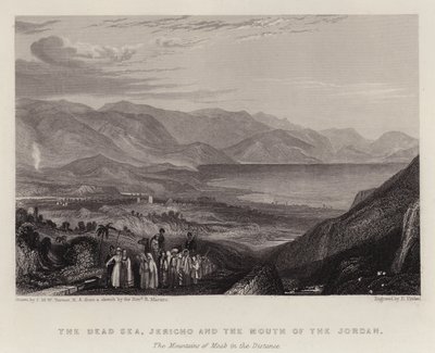 死海、エリコ、ヨルダン河口、遠くにモアブの山並み（カラーリトグラフ 作： Joseph Mallord William (after) Turner