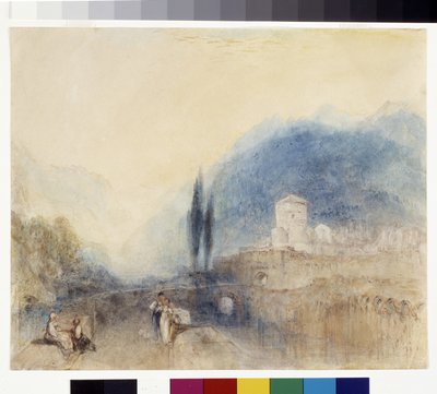 Bellinzona (白い紙にペンと赤インクを使った水彩画) 作： Joseph Mallord William Turner