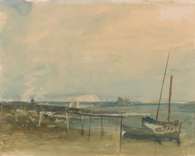 岸に白い崖とボートがある海岸のシーン 作： Joseph Mallord William Turner