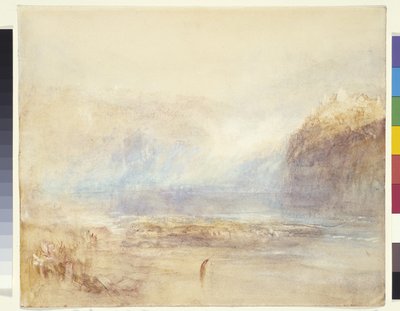 Falls Of The Rhine At Schaffhausen - Distant View (aquarela, caneta e tinta vermelha sobre lavagem cinza em papel branco) 作： Joseph Mallord William Turner