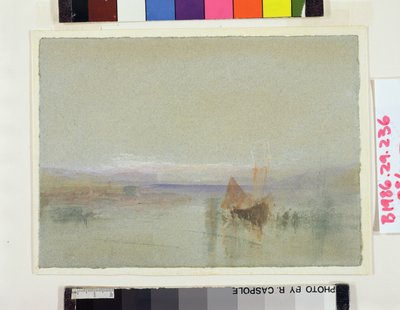 ルアーブル沖の漁船（青色の紙にトイレとボディカラー） 作： Joseph Mallord William Turner